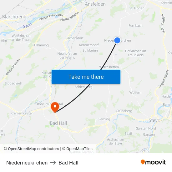 Niederneukirchen to Bad Hall map