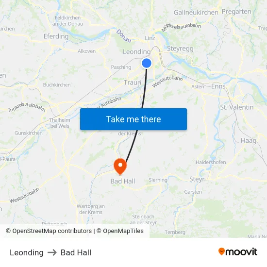 Leonding to Bad Hall map