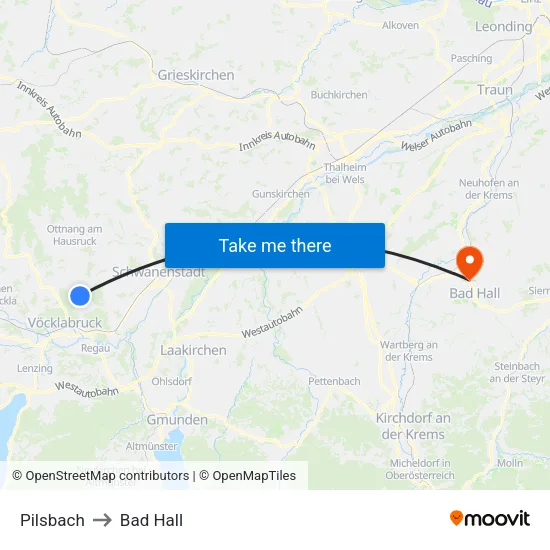 Pilsbach to Bad Hall map