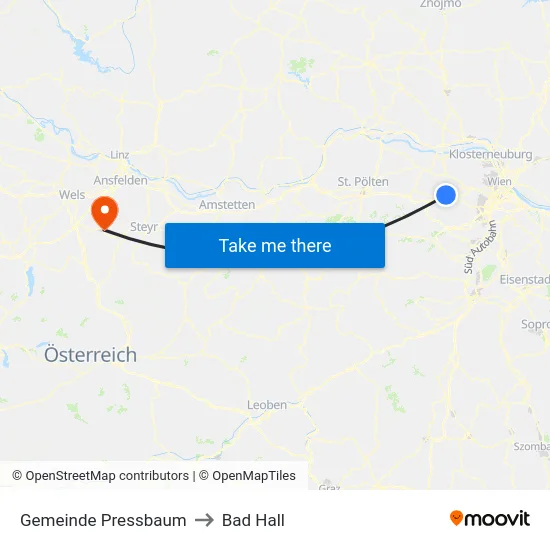 Gemeinde Pressbaum to Bad Hall map