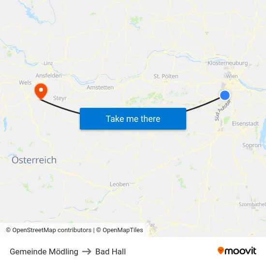 Gemeinde Mödling to Bad Hall map
