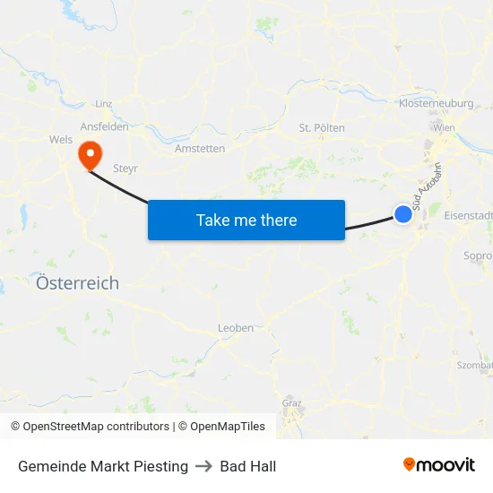 Gemeinde Markt Piesting to Bad Hall map