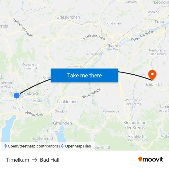 Timelkam to Bad Hall map