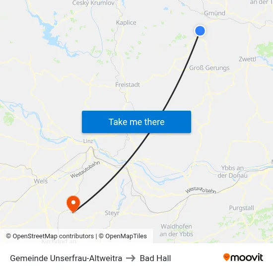 Gemeinde Unserfrau-Altweitra to Bad Hall map