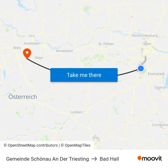 Gemeinde Schönau An Der Triesting to Bad Hall map