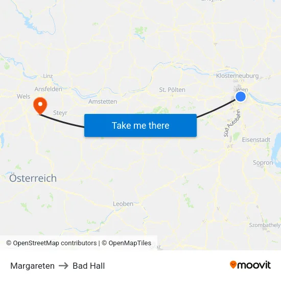 Margareten to Bad Hall map