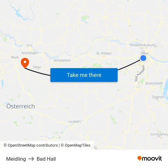 Meidling to Bad Hall map