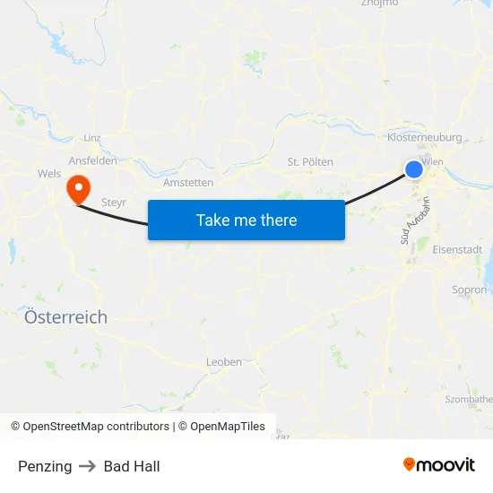 Penzing to Bad Hall map