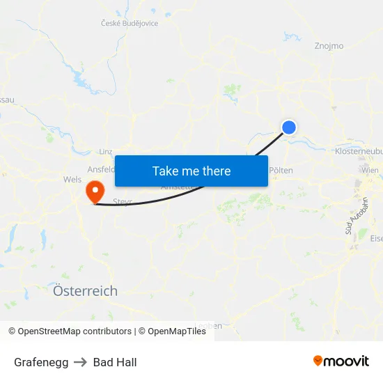Grafenegg to Bad Hall map