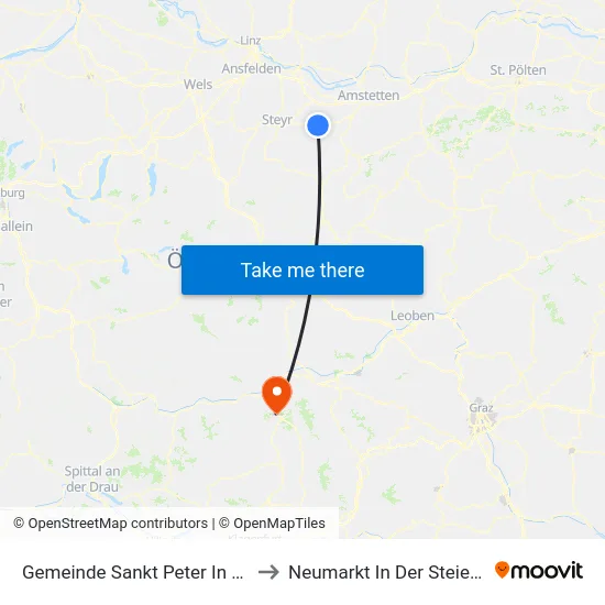 Gemeinde Sankt Peter In Der Au to Neumarkt In Der Steiermark map