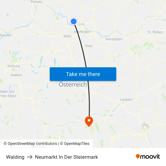 Walding to Neumarkt In Der Steiermark map