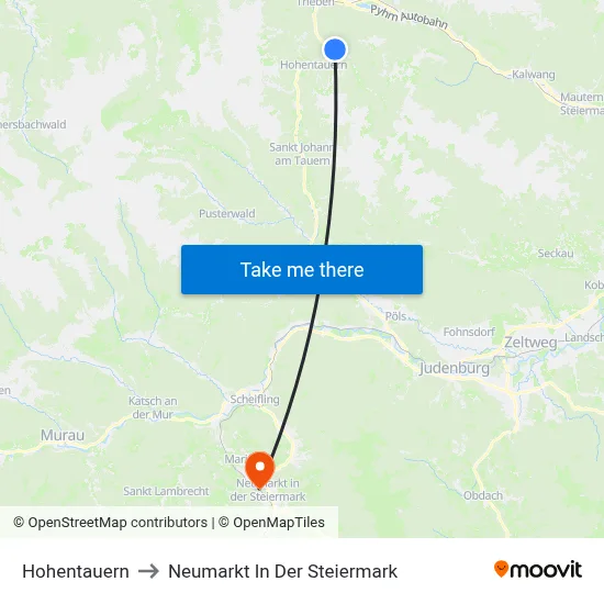 Hohentauern to Neumarkt In Der Steiermark map