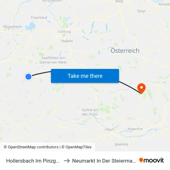 Hollersbach Im Pinzgau to Neumarkt In Der Steiermark map