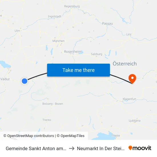 Gemeinde Sankt Anton am Arlberg to Neumarkt In Der Steiermark map