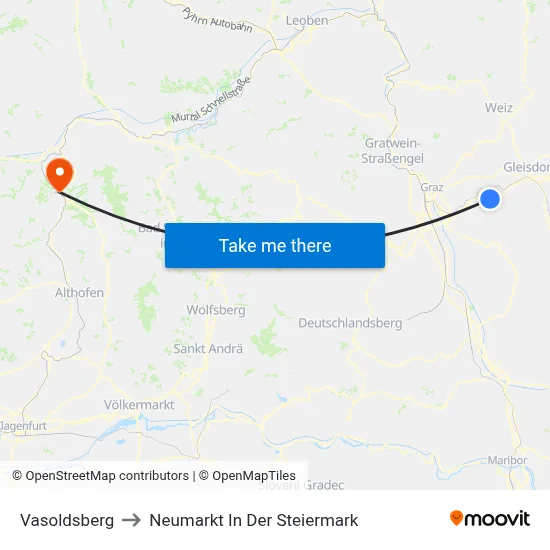Vasoldsberg to Neumarkt In Der Steiermark map