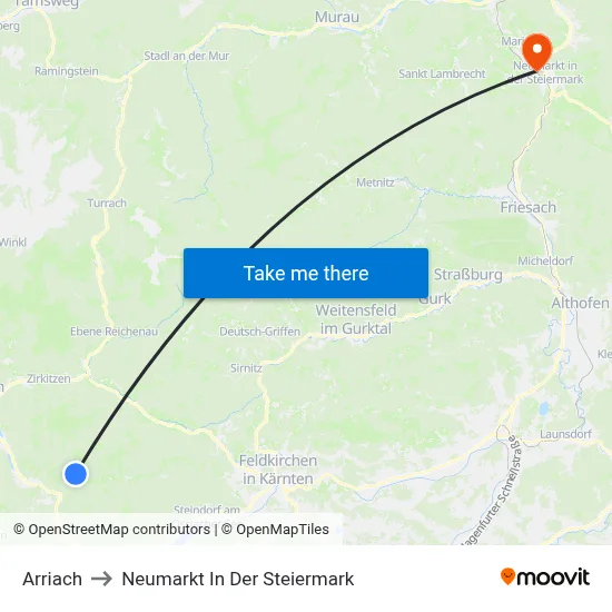 Arriach to Neumarkt In Der Steiermark map