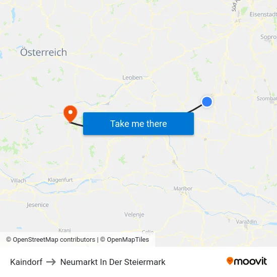 Kaindorf to Neumarkt In Der Steiermark map