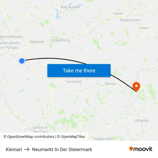 Kleinarl to Neumarkt In Der Steiermark map