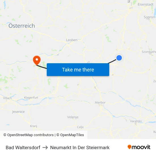 Bad Waltersdorf to Neumarkt In Der Steiermark map