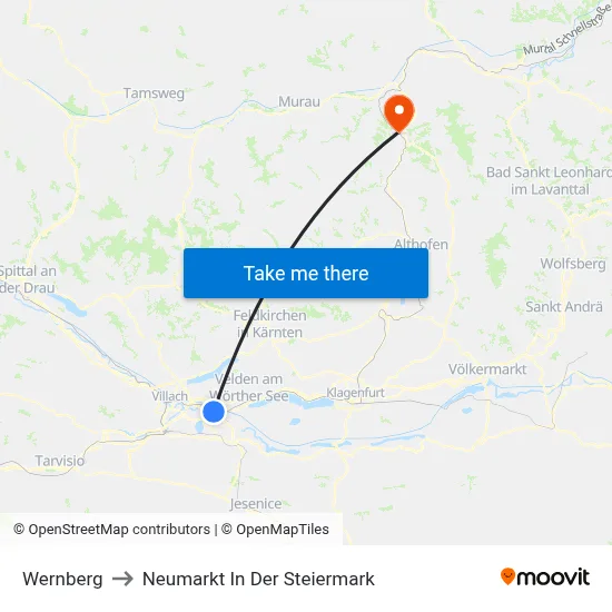 Wernberg to Neumarkt In Der Steiermark map