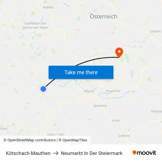Kötschach-Mauthen to Neumarkt In Der Steiermark map