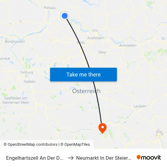 Engelhartszell An Der Donau to Neumarkt In Der Steiermark map
