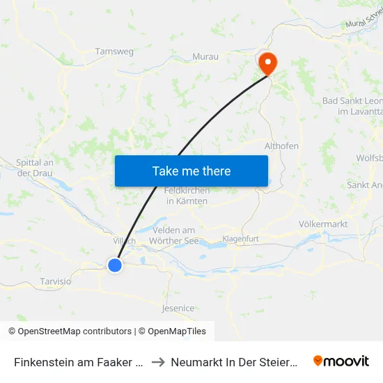 Finkenstein am Faaker See to Neumarkt In Der Steiermark map