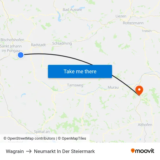 Wagrain to Neumarkt In Der Steiermark map