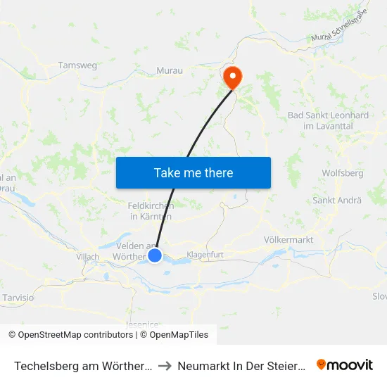 Techelsberg am Wörther See to Neumarkt In Der Steiermark map