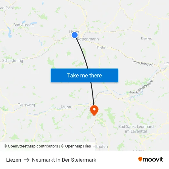 Liezen to Neumarkt In Der Steiermark map