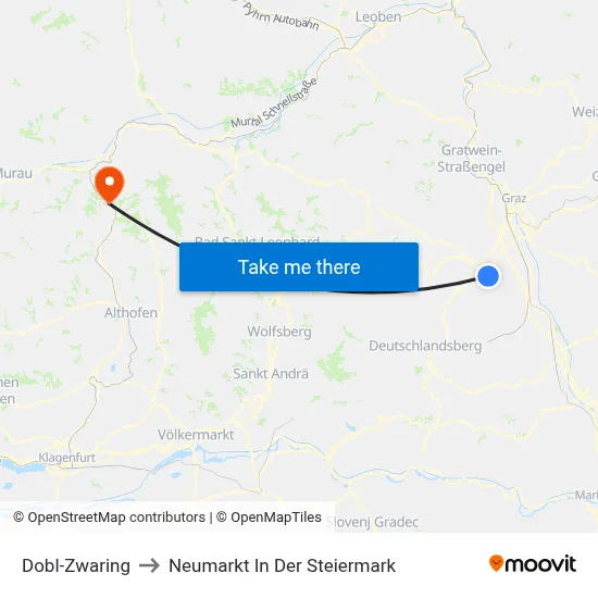 Dobl-Zwaring to Neumarkt In Der Steiermark map