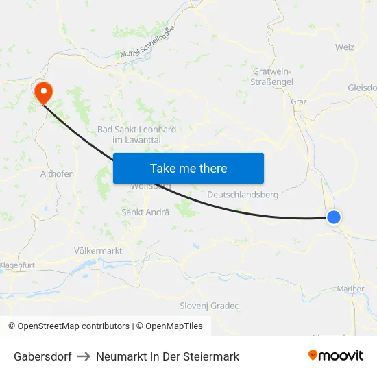 Gabersdorf to Neumarkt In Der Steiermark map