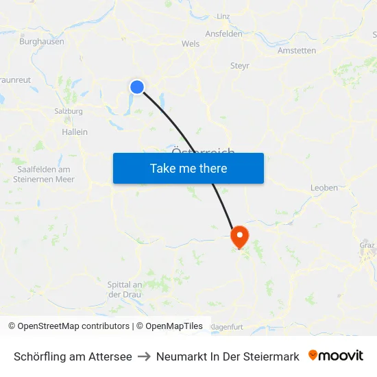 Schörfling am Attersee to Neumarkt In Der Steiermark map