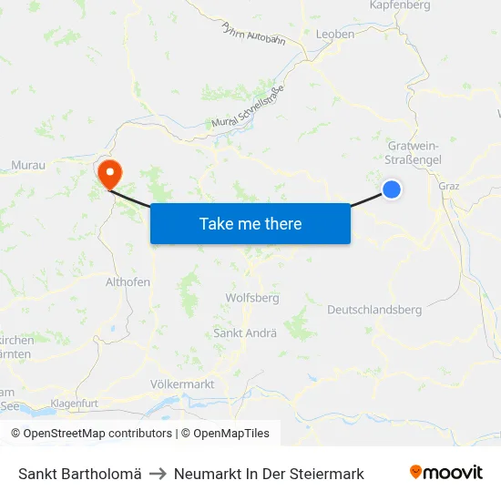 Sankt Bartholomä to Neumarkt In Der Steiermark map