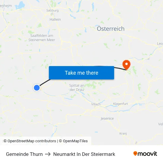 Gemeinde Thurn to Neumarkt In Der Steiermark map