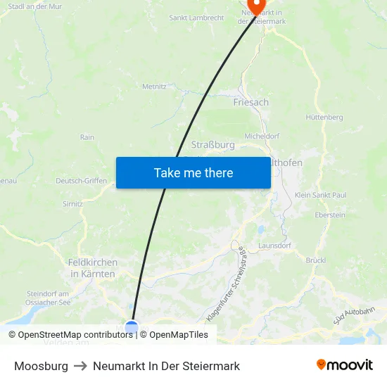 Moosburg to Neumarkt In Der Steiermark map