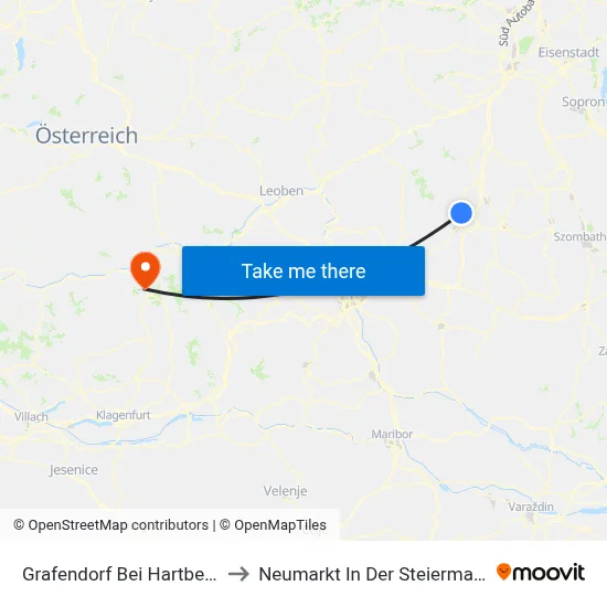 Grafendorf Bei Hartberg to Neumarkt In Der Steiermark map