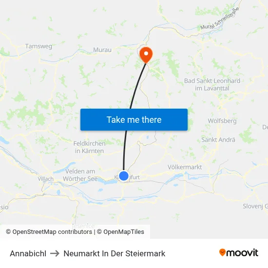 Annabichl to Neumarkt In Der Steiermark map