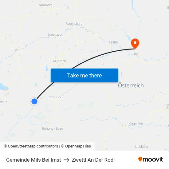Gemeinde Mils Bei Imst to Zwettl An Der Rodl map