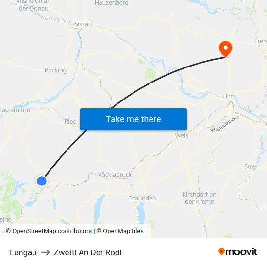 Lengau to Zwettl An Der Rodl map