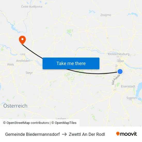 Gemeinde Biedermannsdorf to Zwettl An Der Rodl map