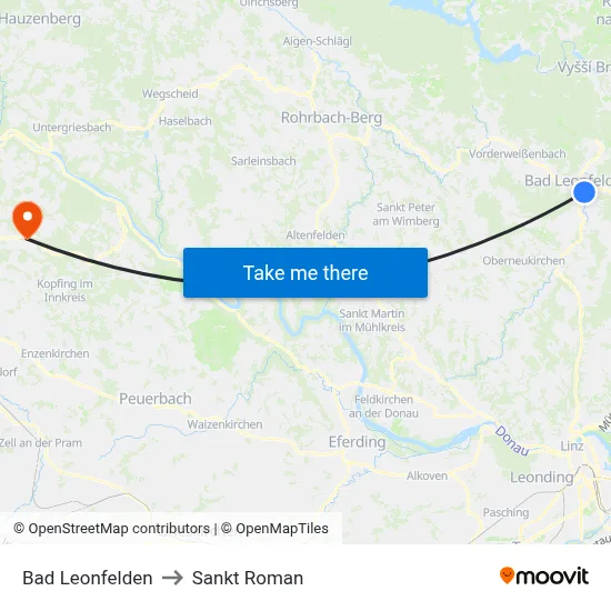 Bad Leonfelden to Sankt Roman map