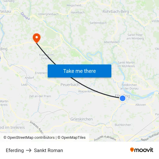 Eferding to Sankt Roman map