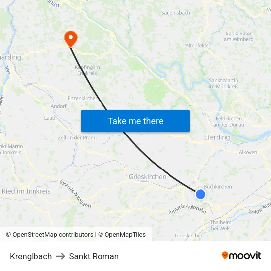 Krenglbach to Sankt Roman map