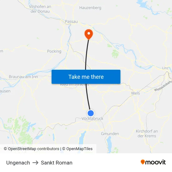 Ungenach to Sankt Roman map