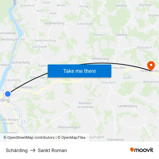 Schärding to Sankt Roman map