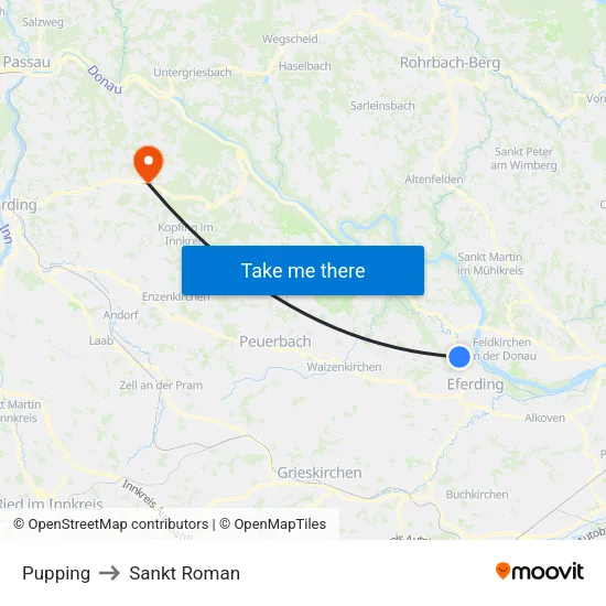 Pupping to Sankt Roman map