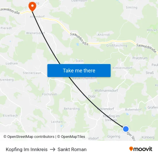 Kopfing Im Innkreis to Sankt Roman map