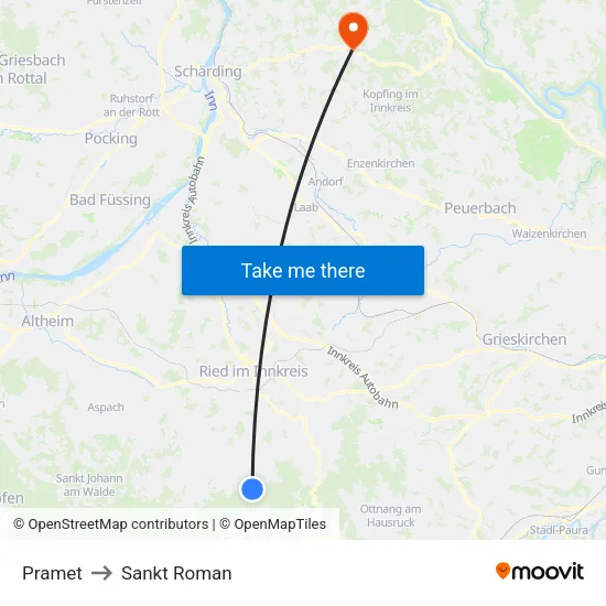 Pramet to Sankt Roman map