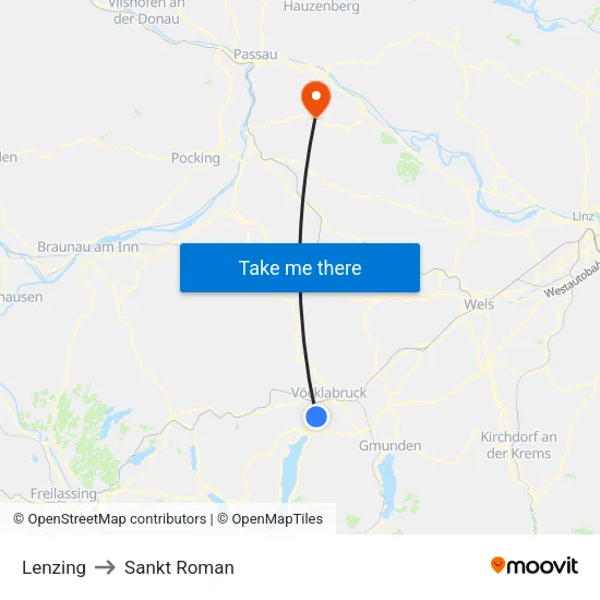 Lenzing to Sankt Roman map